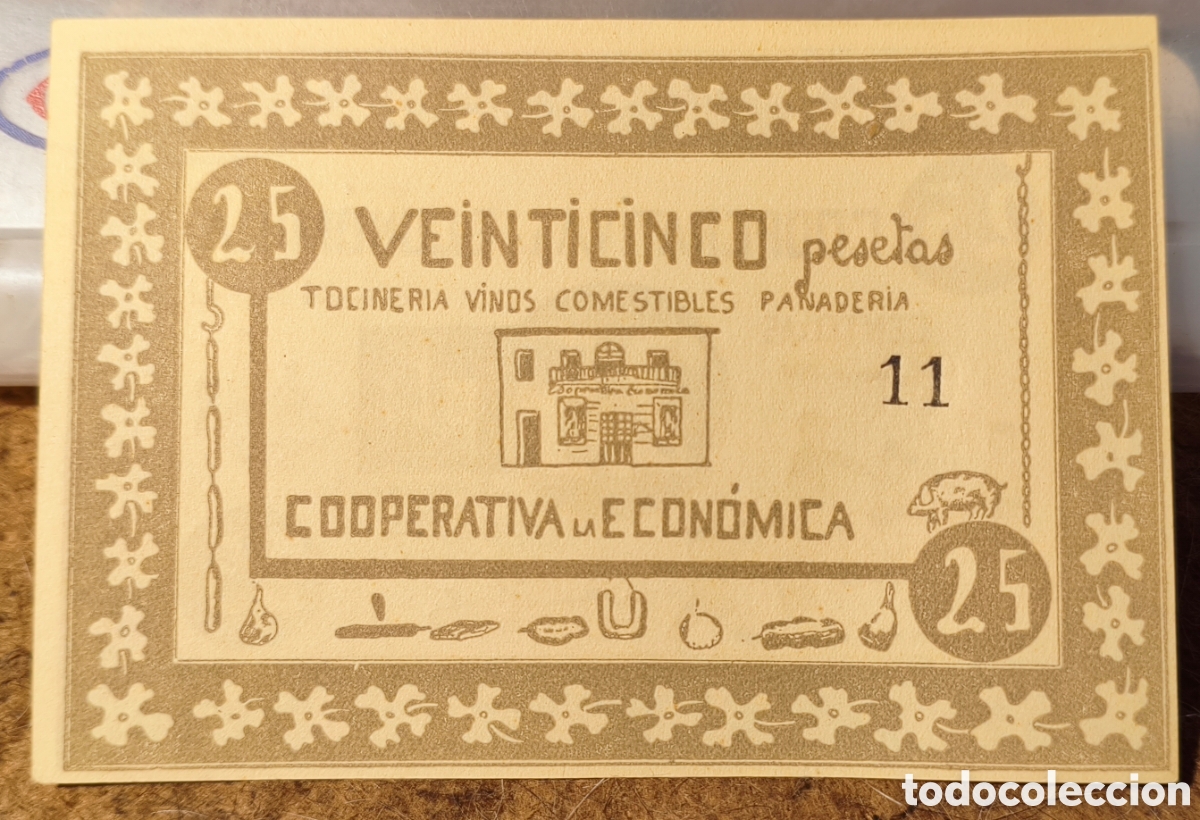 Billetes locales: AL2911 - Cooperativa - La Econ&oacute;mica - Centelles - 25 pesetas