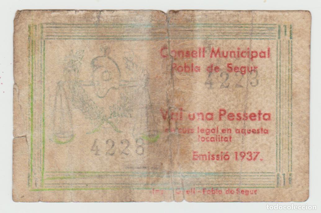 Billetes locales: Pobla de Segur (Lleida) - 1 Peseta - 1&ordf; Emision del 37 - Sello de Imprenta y fondo Verde - R