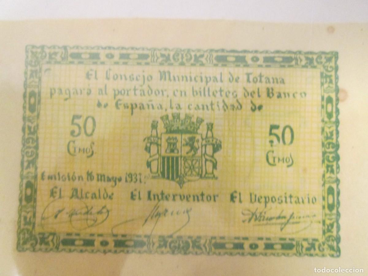 Billetes locales: 50 CENTIMOS 1937 CONSEJO MUNICIPAL DE TOTANA
