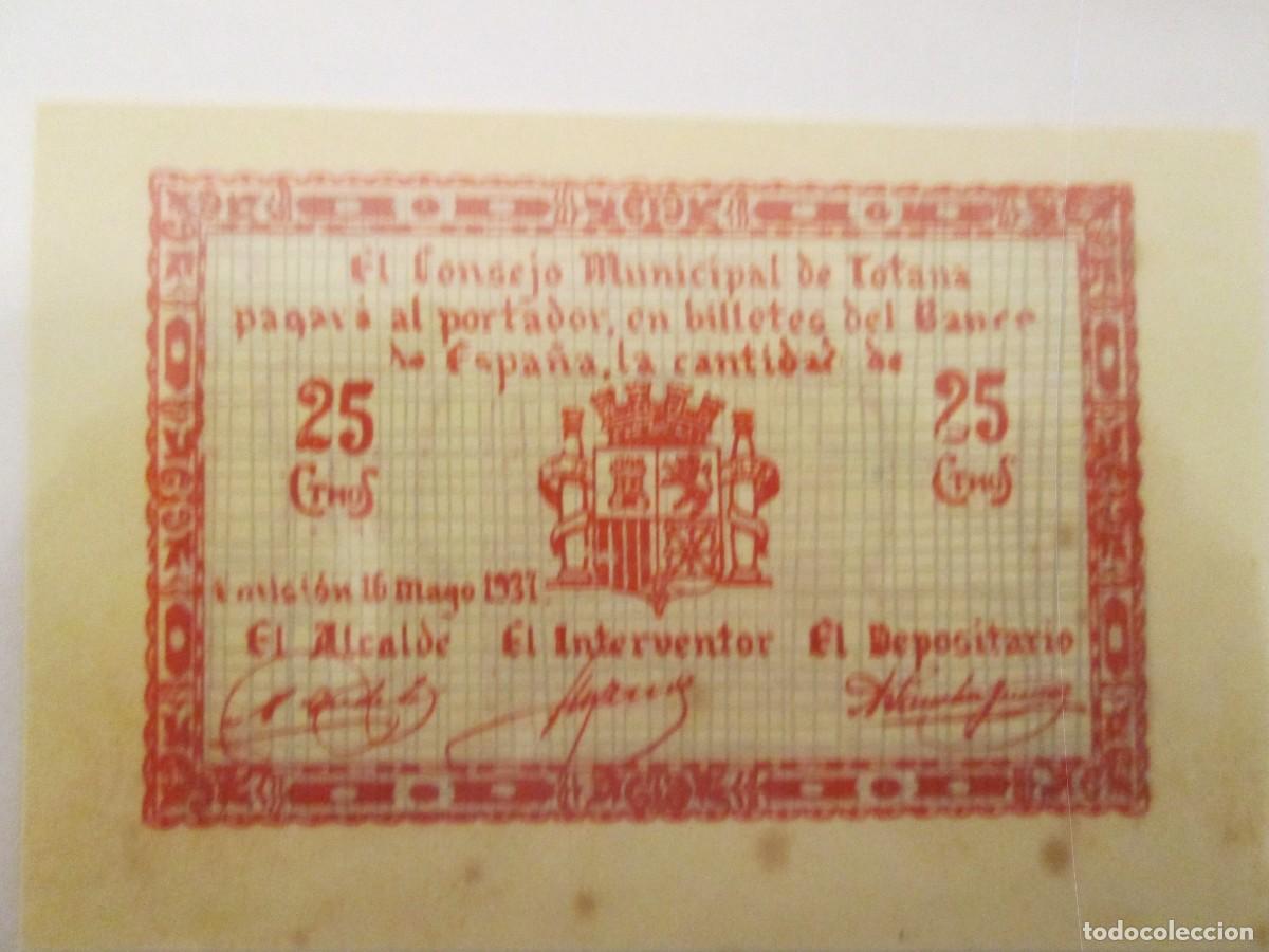 Billetes locales: 25 CENTIMOS 1937 CONSEJO MUNICIPAL DE TOTANA