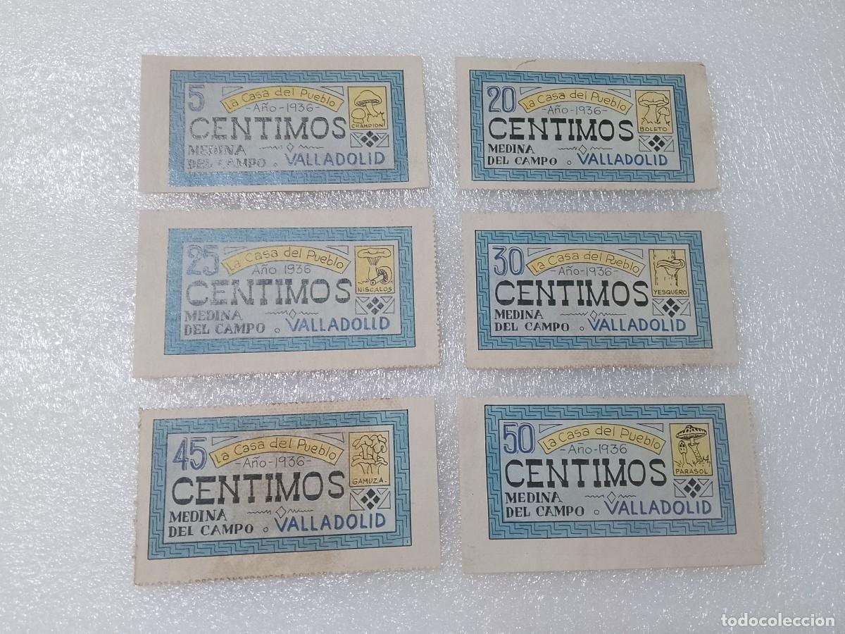 Billetes locales: Lote 6 billetes Medina del Campo(Valladolid) de 5,20,25,30,45,50 centimos, guerra civil a&ntilde;o 1936