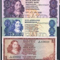 Lotes de Billetes: 3 BILLETES SOUTH ÁFRICA 1,2,5 RAND 1961 / 1977 MUY RAROS REF 642