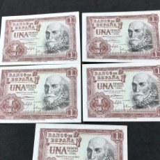 Lotti di Banconote: LOTE DE 5 BILLETES DE 1 PESETA DE 1953 CORRELATIVOS SIN CIRCULAR, SERIE X.. Lote 267164574