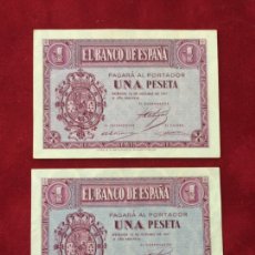 Lotes de Billetes: DOS BILLETES DE UNA PESETA 1937. Lote 267438389