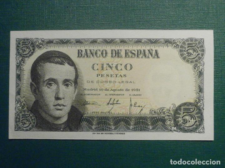 Lotes de Billetes: Billete 5 Pts 1951 16 Agosto Balmes - Estado Español - Serie H - Plancha - S/C - Foto 1 - 303093568