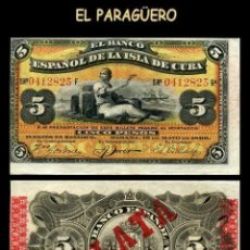 Lotes de Billetes: CUBA BILLETE CLASICO DE 5 PESOS SERIE0412825 AÑO 1896 BANCO DE ESPAÑA EN CUBA BILLETE AUTENTICO