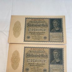 Lotes de Billetes: PAREJA CORRELATIVA,BERLIN 1922! 10.000 REICHS BANKNOTE!. Lote 376068564