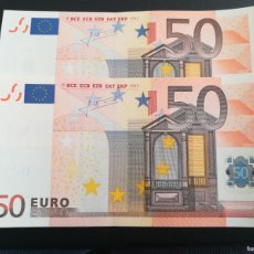 Lotes de Billetes: 2 BILLETE 50 EURO ESPAÑA 2002 LETRA V FIRMA TRICHET S/C, PLANCHA , PAR CORRELATIVO