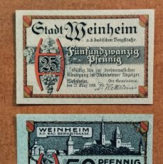 Lotes de Billetes: ALEMANIA, 1918. 2 BILLETES NOTGELD STADT WEINHEIM (SERIE COMPLETA)