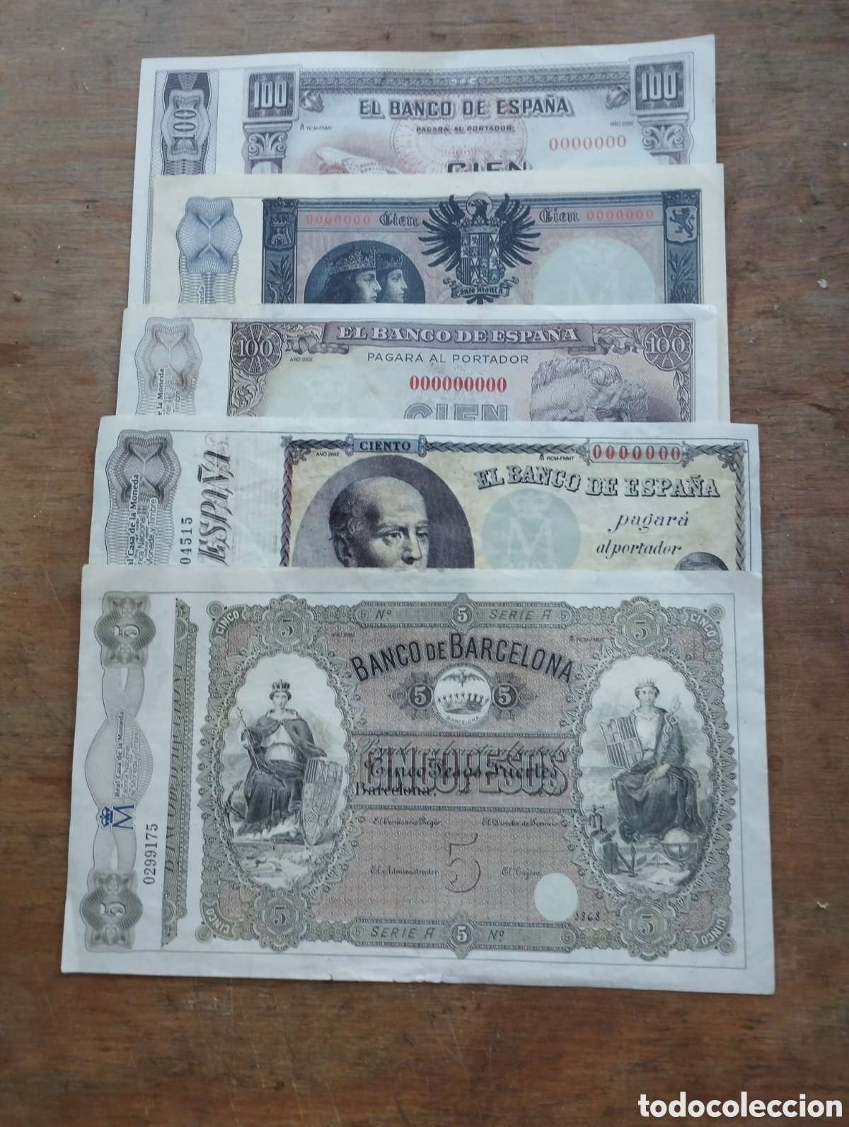 Lotes de billetes: Lote de 5 billetes de Espa&ntilde;a Facs&iacute;mil - Foto 1