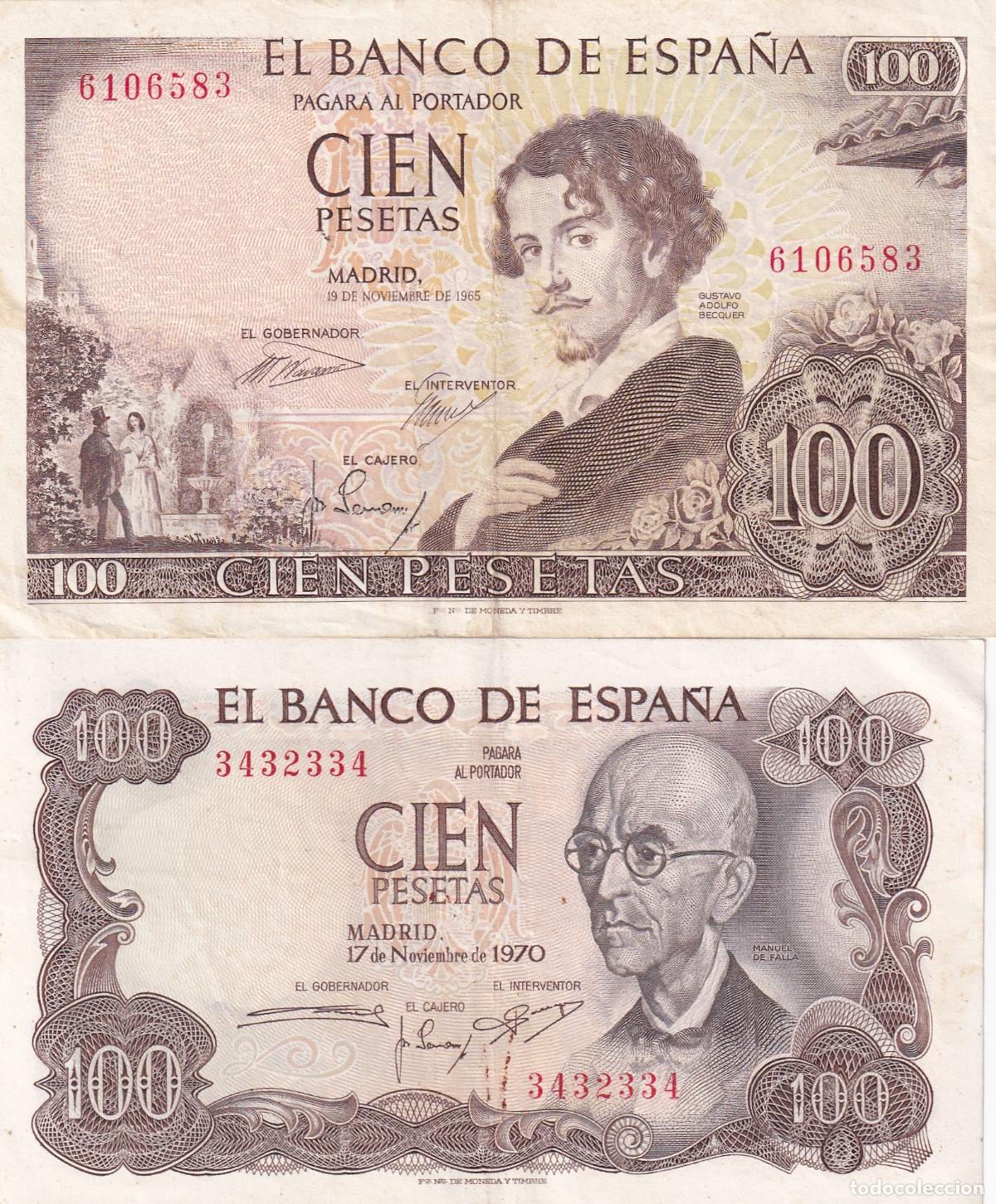 Lotes de billetes: CRBS1719 LOTE 2 BILLETES ESPA&Ntilde;A 100 PESETAS DIFERENTES MBC