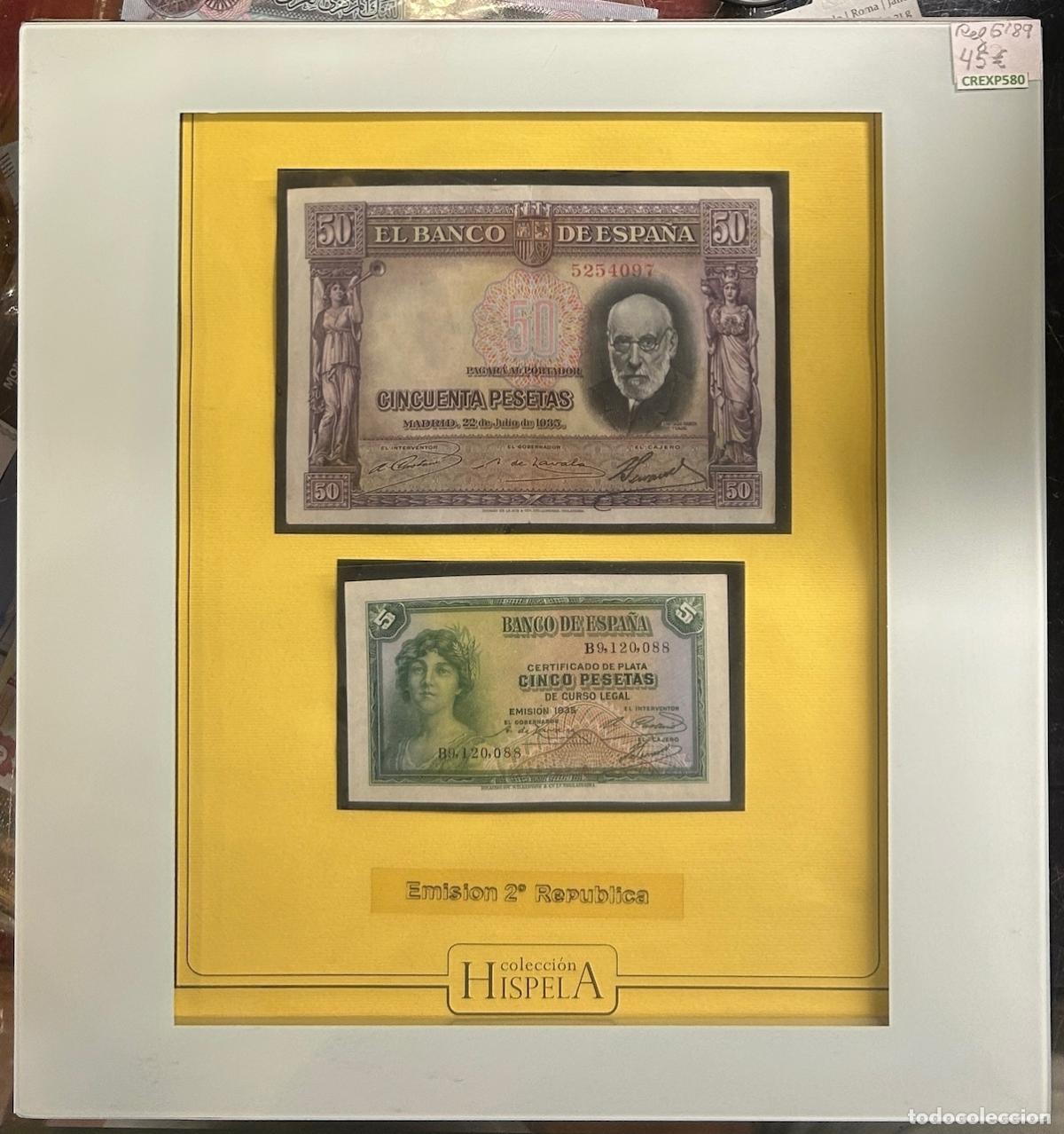 Lotes de billetes: CREXP580 CUADRO CON BILLETES ESPA&Ntilde;A REPUBLICA 5 Y 50 PESETAS