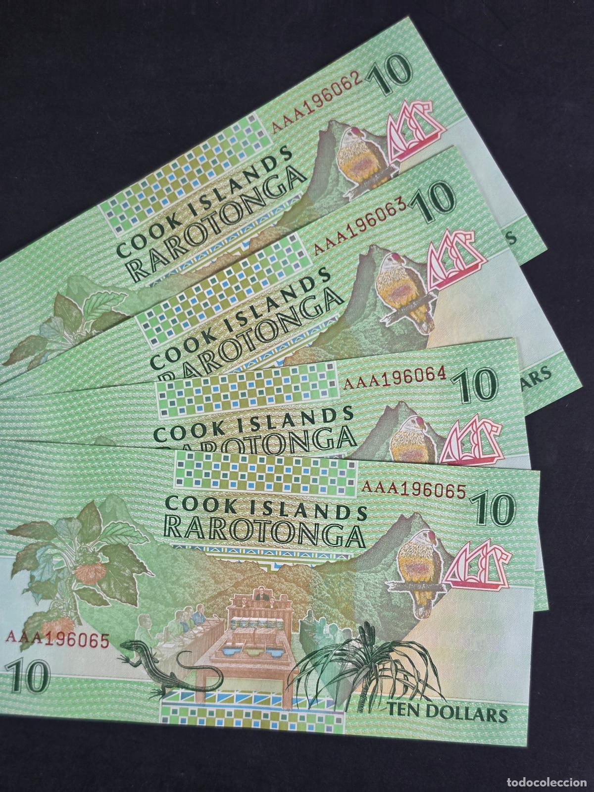 Lotes de billetes: 4 billetes correlativos 10 d&oacute;lares Islas Cook 1992 SC