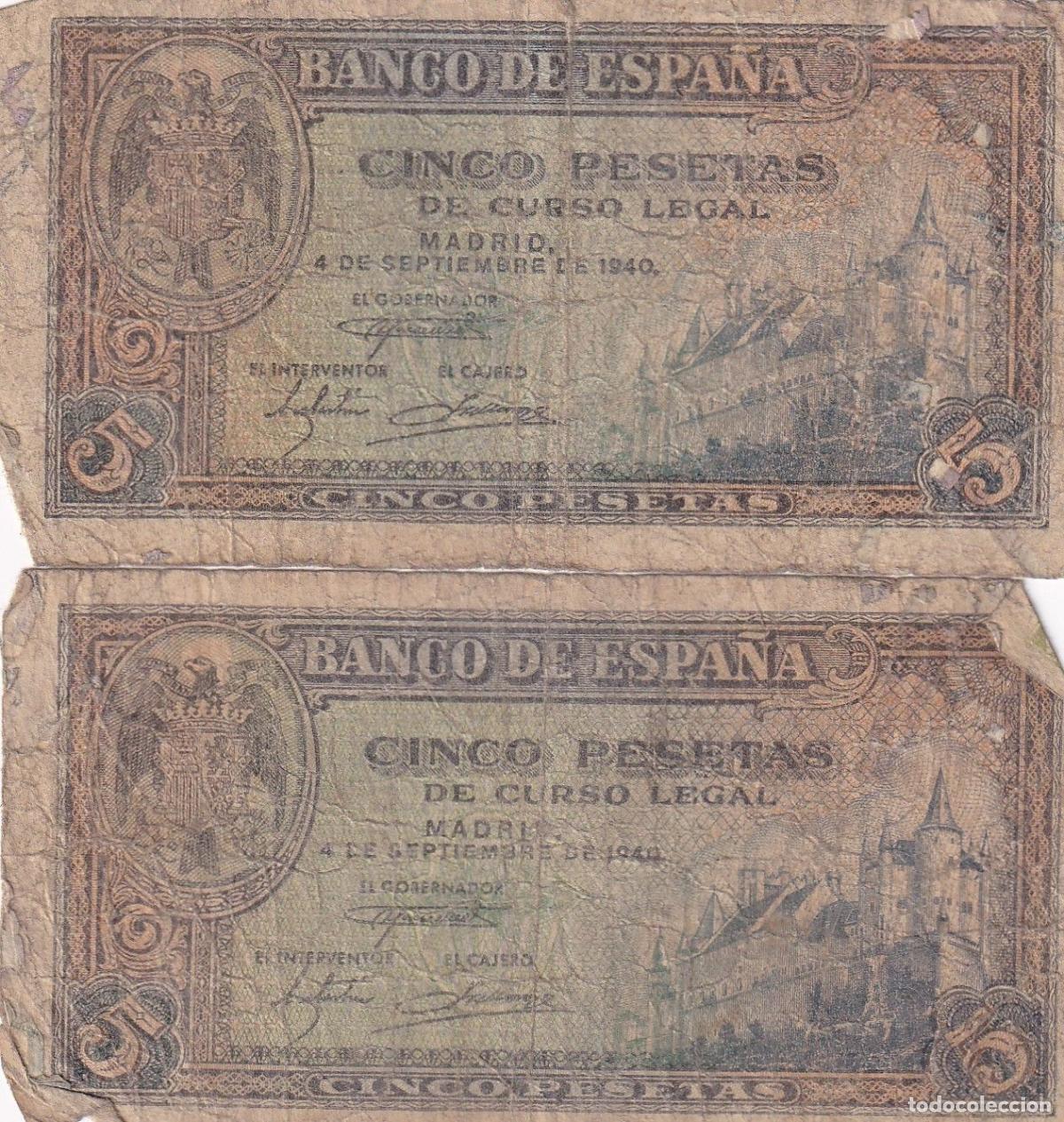 Lotes de billetes: CRBS2272 LOTE 2 BILLETES ESPA&Ntilde;A 5 PESETAS 1940 USADOS