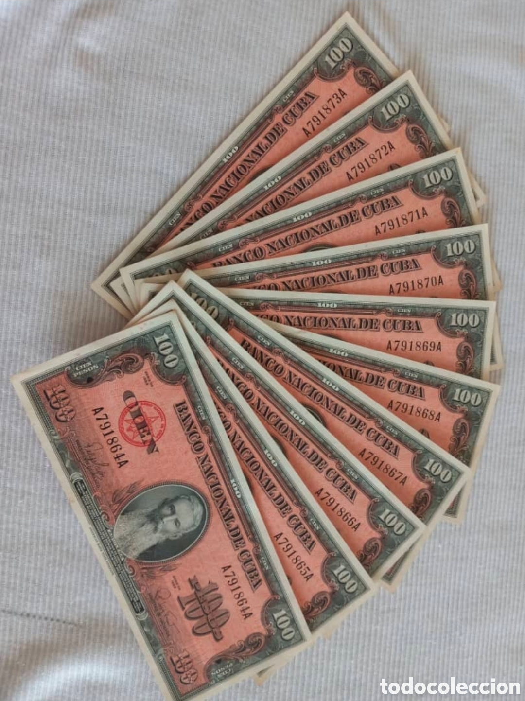 Lotti di Banconote: Vendo LOTE DE 20 BILLETES de 100 Pesos Cubanos, Serie 1959 Banco Nacional de Cuba. Motivo: Ignacio A