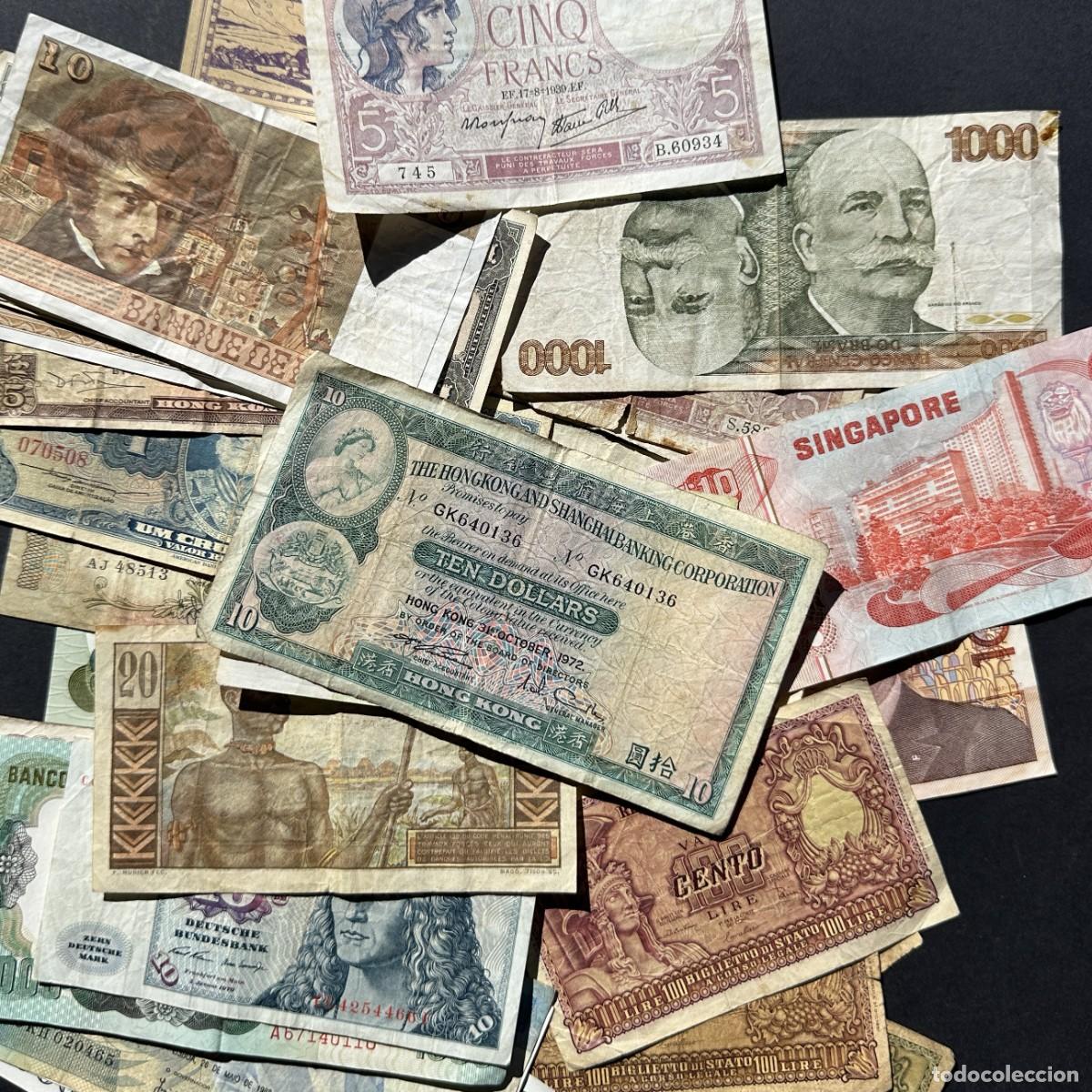 Lotes de billetes: LOTE DE 42 BILLETES ANTIGUOS - MARRUECOS - HONG KONG - FRANCIA - ARGENTINA - SINGAPUR