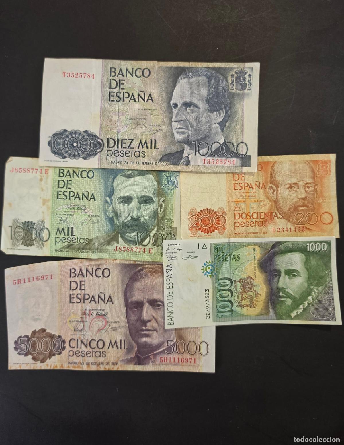 Lotes de billetes: Lote 5 billetes Espa&ntilde;a 200 1000 5000 y 10000 pesetas