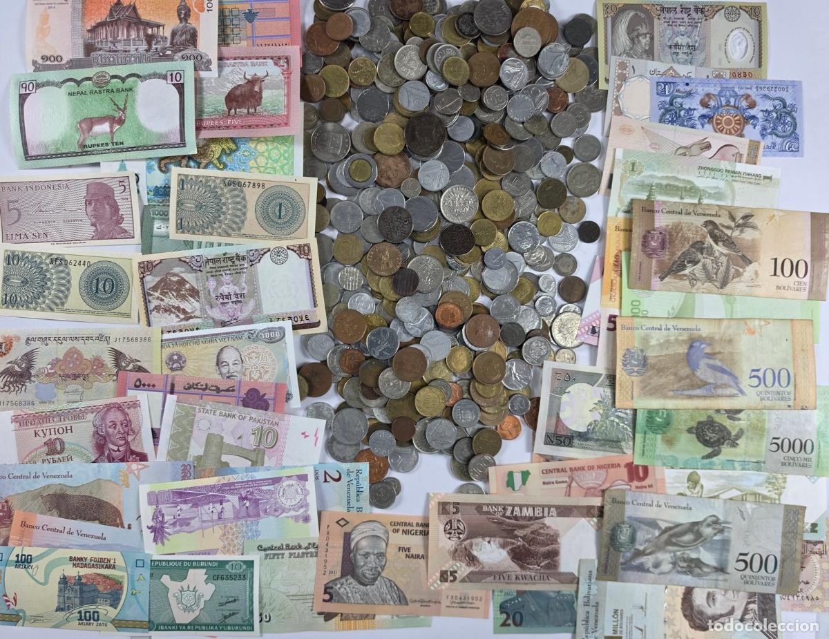 Lotes de billetes: Lote de 50 billetes nuevos y 400 monedas del mundo