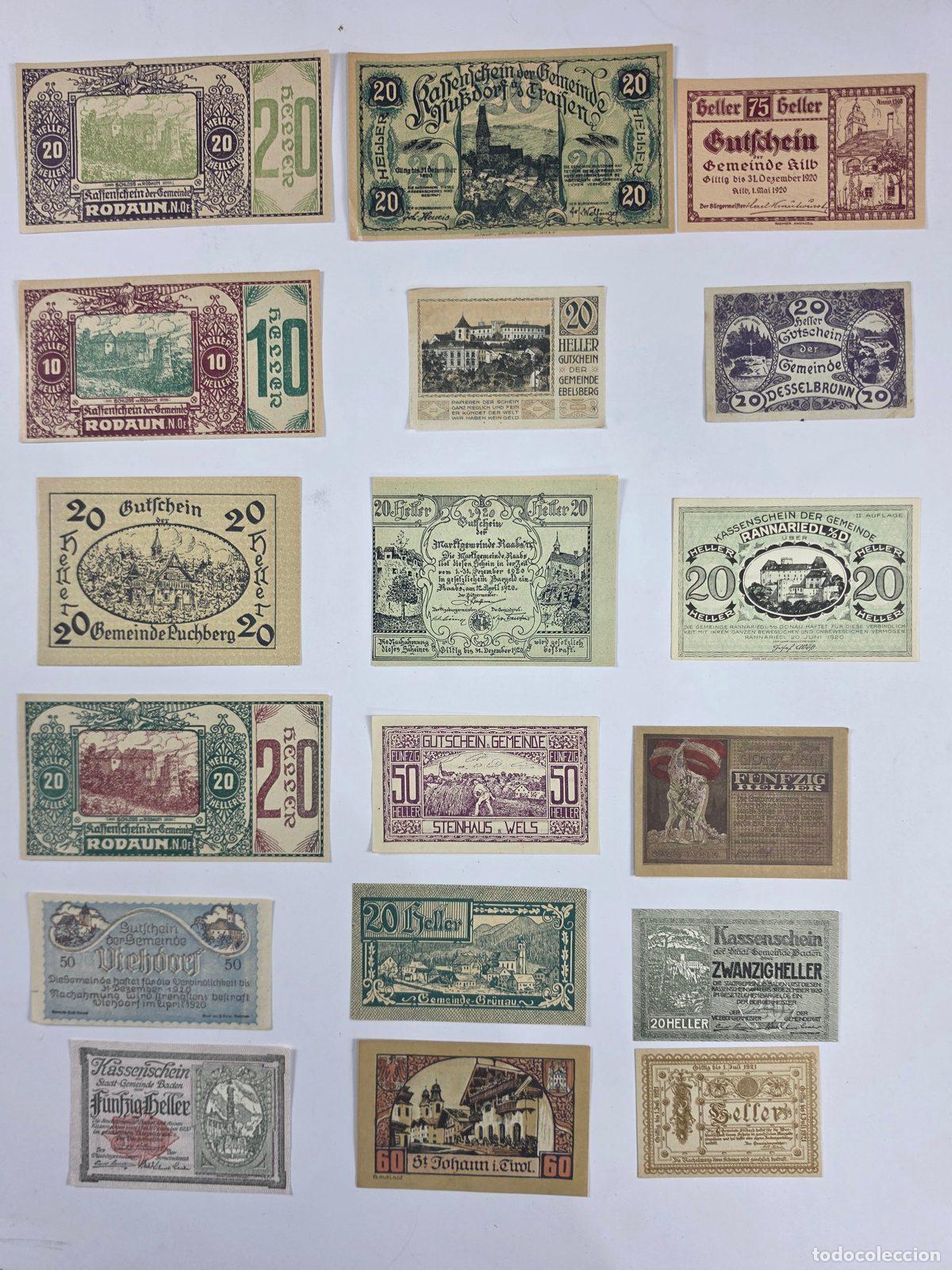Lotes de billetes: 18 billetes Notgeld centenarios de Austria &ndash; 1920