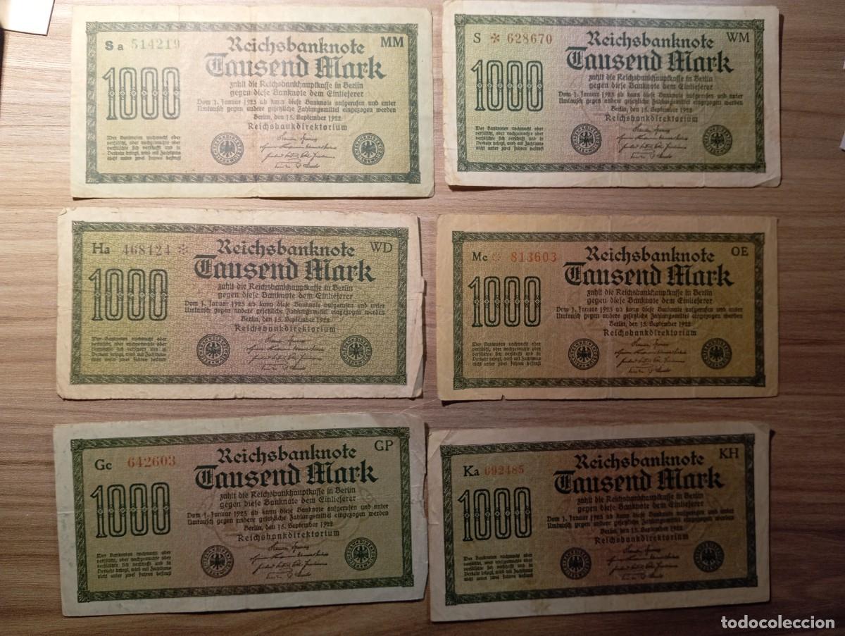 Lotes de billetes: Lote 6 billetes de Alemania de 1000 Marcos de 1922 (leer descripci&oacute;n)