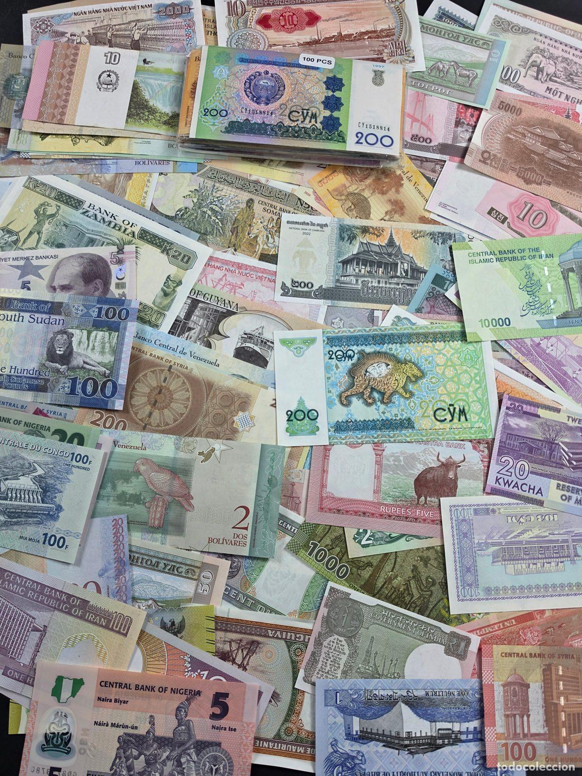 Lotes de billetes: 100 BILLETES DEL MUNDO NUEVOS SIN CIRCULAR &ndash; UNC