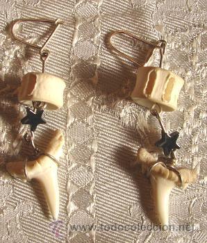 Joyeria: PAR DE PENDIENTES EN PLATA, DIENTES DE TIBURON Y HEMATITE - Foto 1