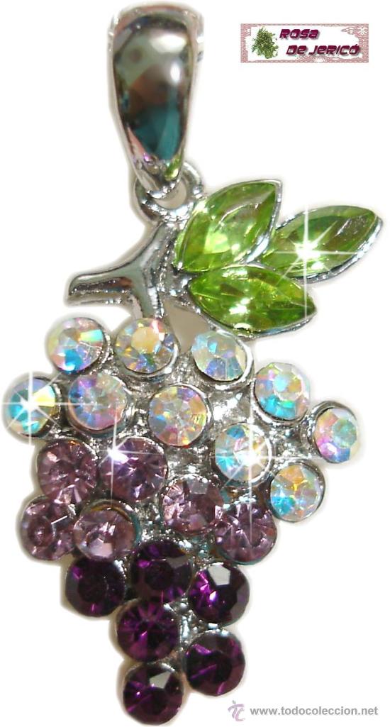 Schmuck: COLGANTE UVAS DE LA SUERTE CHAPADO PLATA CON CRISTAL.CON CAJA REGALO +TARJETA DEDICATORIA