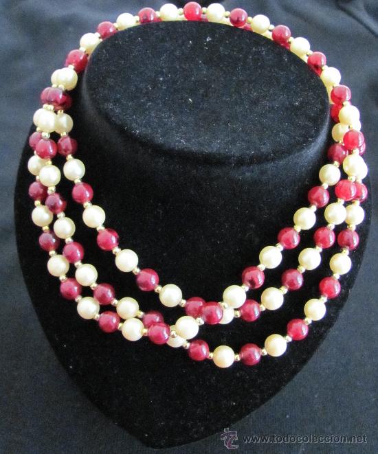 Joyeria: ANTIGUO COLLAR DE BIJOUTER&Iacute;A - BONITO, DE PERLAS ROJAS Y BLANCAS. - Foto 4