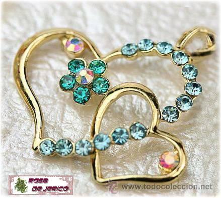 Joyeria: BELL&Iacute;SIMO COLGANTE DOBLE CORAZ&Oacute;N.AZUL.CHAPADO EN ORO