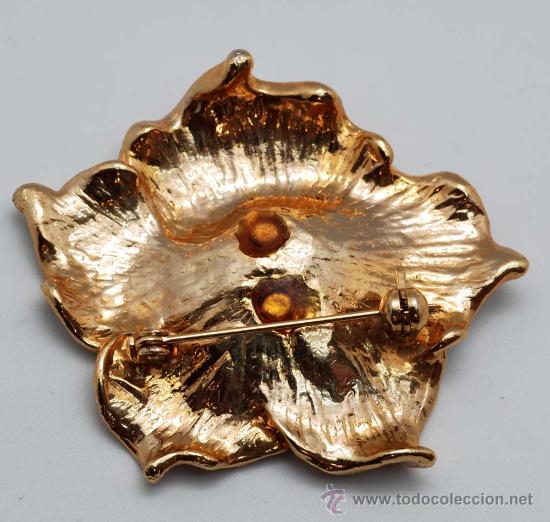 Joyeria: Broche en metal dorado y esmalte con forma de flor - Foto 2