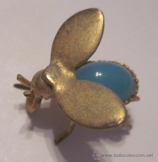 Joyeria: BROCHE DE AVISPA AZUL,CHAPADA EN ORO,A&Ntilde;OS 50 &Oacute; 60
