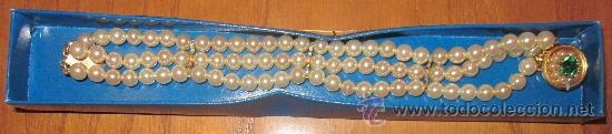 Joaillerie: PULSERA DE PERLAS Y PIEDRA VERDE,FANTAS&Iacute;A,CAJA ORIGINAL,A ESTRENAR,A&Ntilde;OS 60