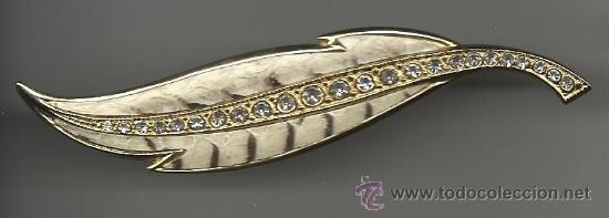 Gioielleria: BONITO Y ANTIGUO BROCHE HOJA DE 9,5 cm. DORADO Y PIEDRAS