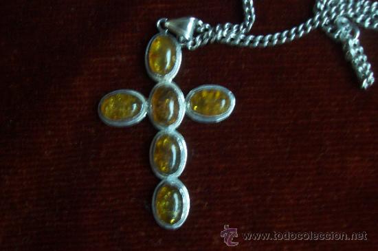 Joyeria: Cruz de plata y ambar con cadena de plata - Foto 1