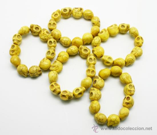 Joyeria: Lote de cinco pulseras de calavera amarillas. - Foto 1