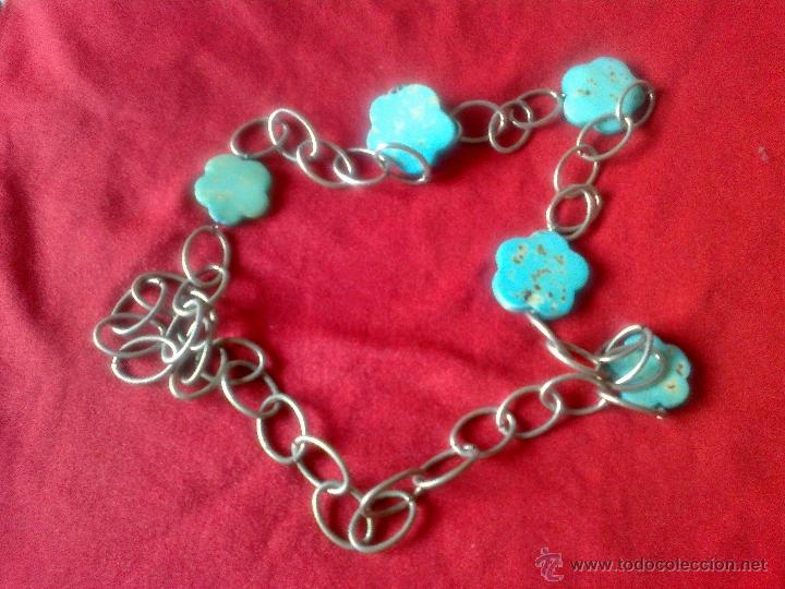 Joyeria: ANTIGUO COLLAR CON CADENA DE METAL Y CON TURQUESAS - Foto 1
