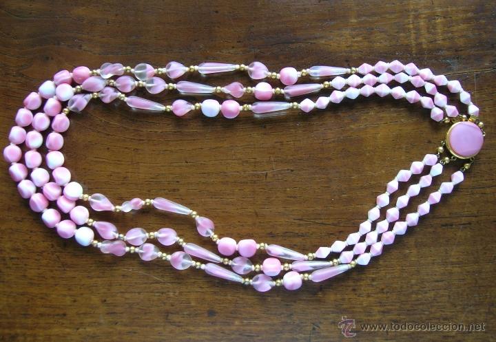 Joalharia: BISUTERIA DE CALIDAD: COLLAR 3 VUELTAS, CUENTAS CRISTAL ROSA Y BOLITAS DORADAS. A&Ntilde;OS 80.