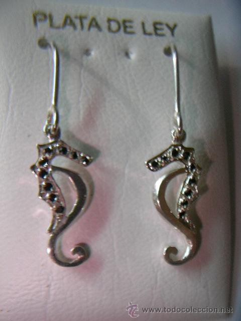 Joyeria: pendientes caballito de mar de plata con piedras - Foto 1