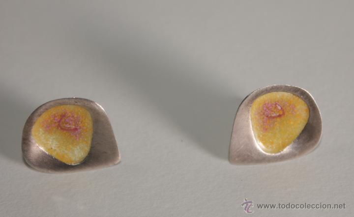 Joyeria: Conjunto pendientes y anillo en plata de ley y esmalte, joyas de autor - Foto 1