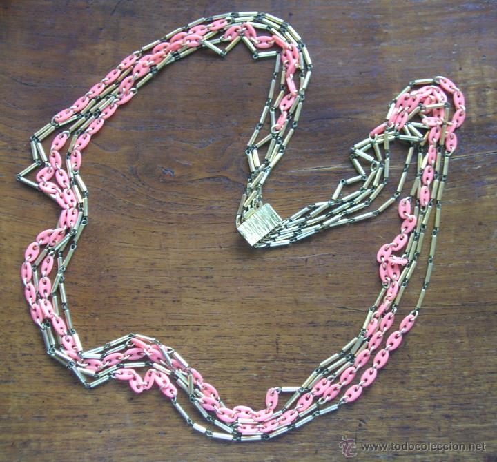 Joalharia: BISUTERIA DE CALIDAD: COLLAR LARGO 5 VUELTAS DORADO Y ROSA. A&Ntilde;OS 70