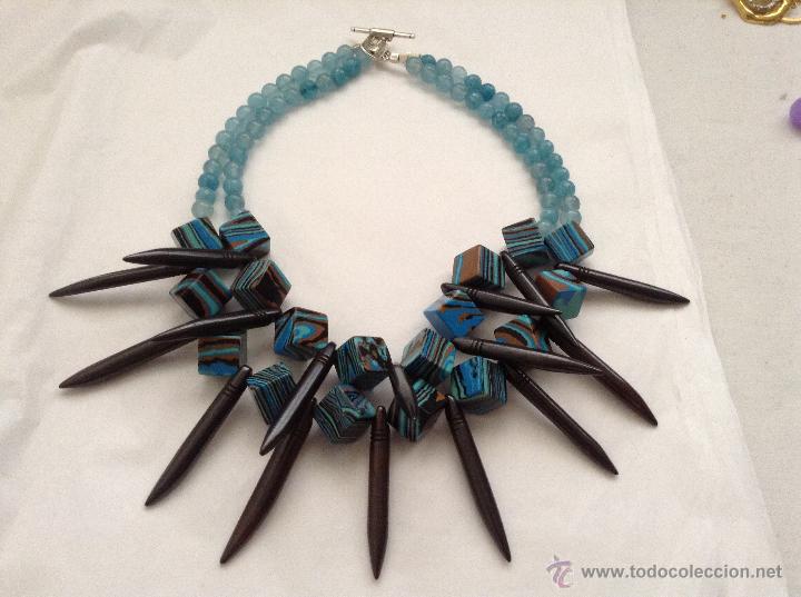 Joyeria: Bonito collar de turquesa , cuarzo y fibra de coco