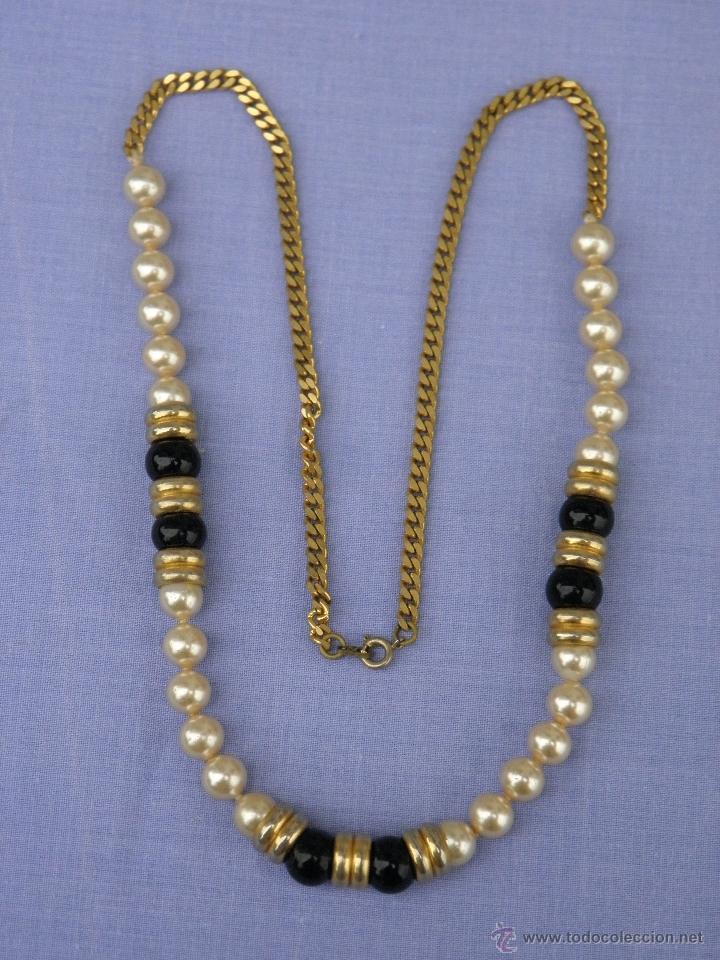 Joyeria: Antiguo collar cadena con abalorios perlas, de 58 cm - Foto 1