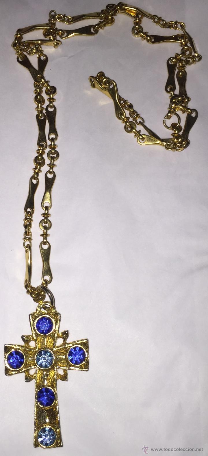 Schmuck: Preciosa cruz en bronce dorado con pedreria