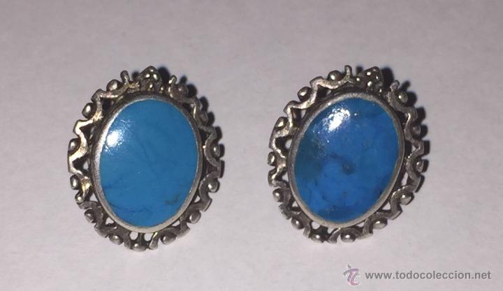 Joaillerie: Bonita pareja de pendientes con piedra simil turquesa