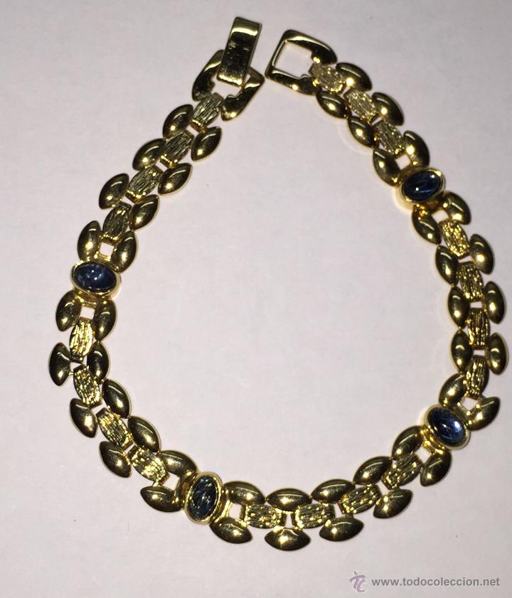 Joyeria: Magn&iacute;fica pulsera chapada en oro con piedrecitas Azules