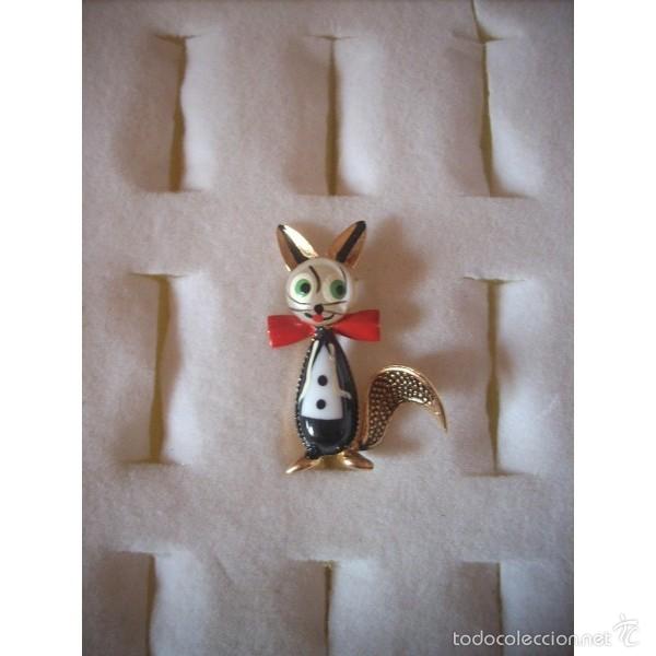 Joaillerie: Broche vintage, gatito con lazo