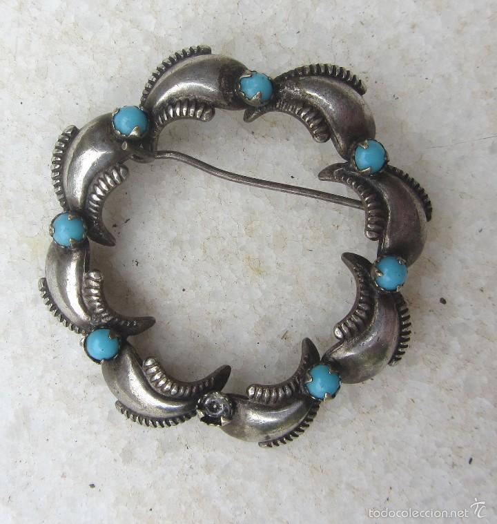 Joyeria: broche de plata con perlitas turquesa. A&ntilde;os 30-50 - Foto 1