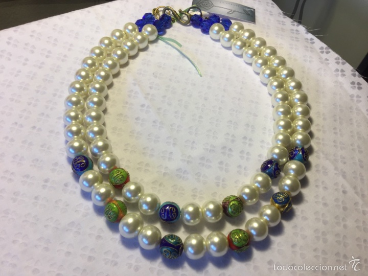 Schmuck: Magnifico collar de perlas con cuentas cloisone