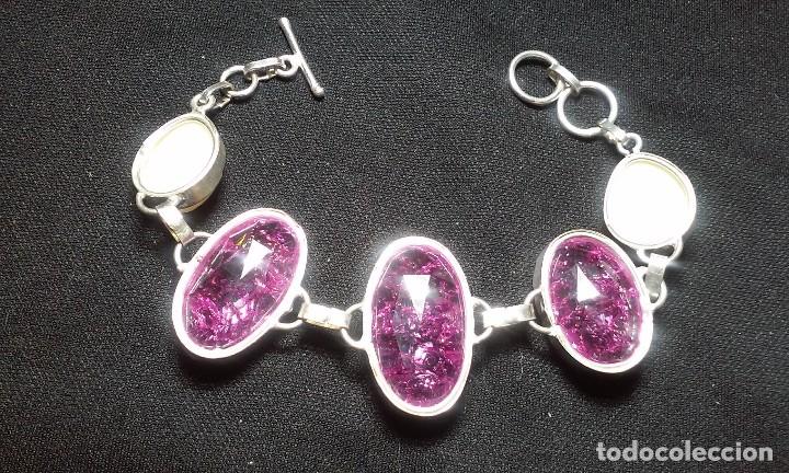 Joyeria: PULSERA PLATA CON CRISTAL DICROICO Y CARETAS