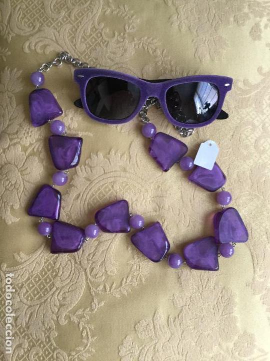 Gioielleria: COLLAR LARGO DE METACRILATO MORADO Y CADENA PLATEADA